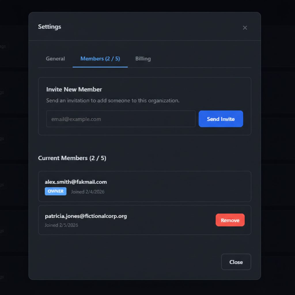 Organization and team management interface